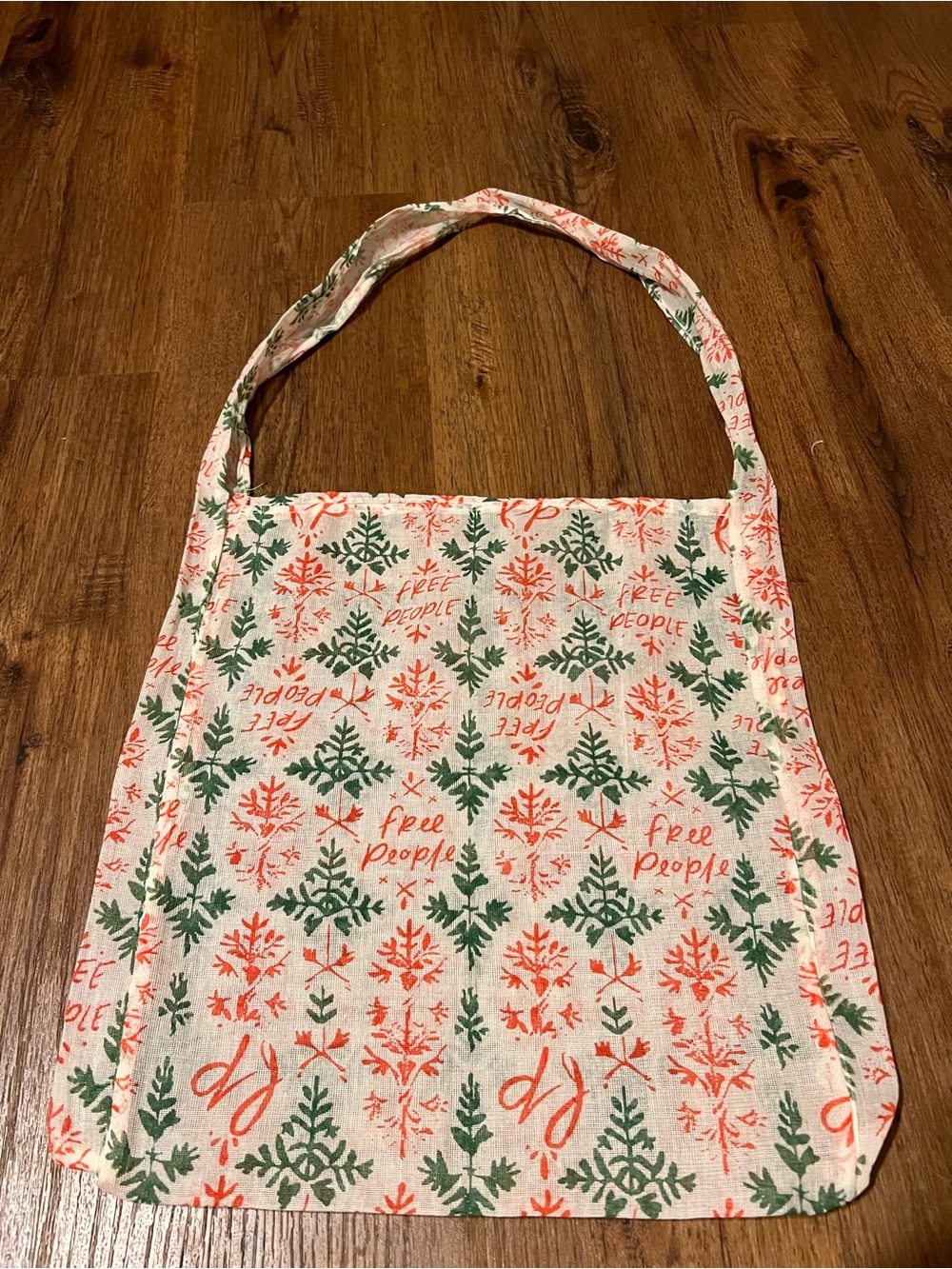 Free People Cream Tote with Green & Coral Botanical Print